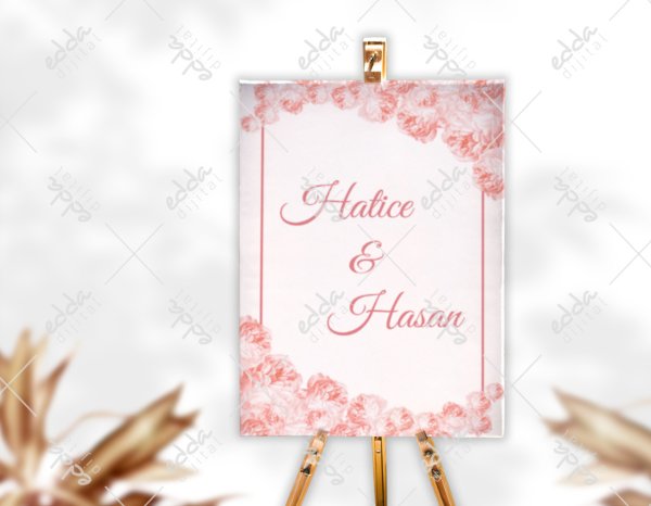 Pembe Şakayık Çiçeği Desenli Karşılama Panosu