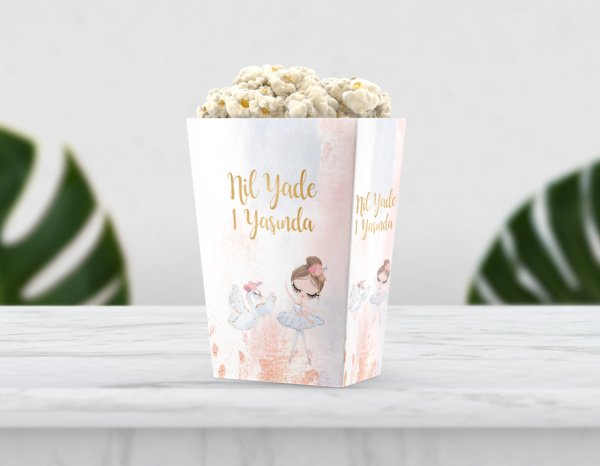 Balerin ve Kuğu Temalı Pop Corn Etiketi