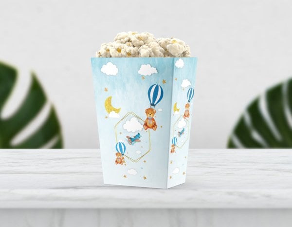 Balon ve Ayıcık Temalı Pop Corn Etiketi