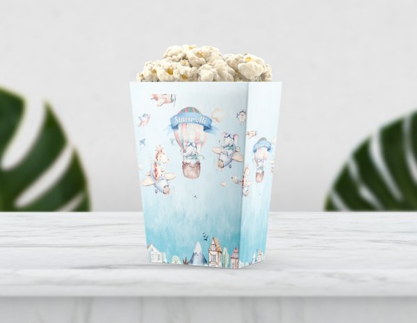 Balon Temalı Mavi Pop Corn Etiketi