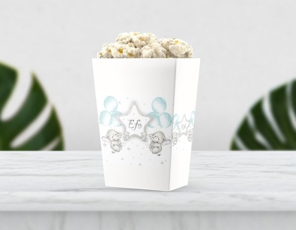 Fil ve Balon Temalı Pop Corn Etiketi