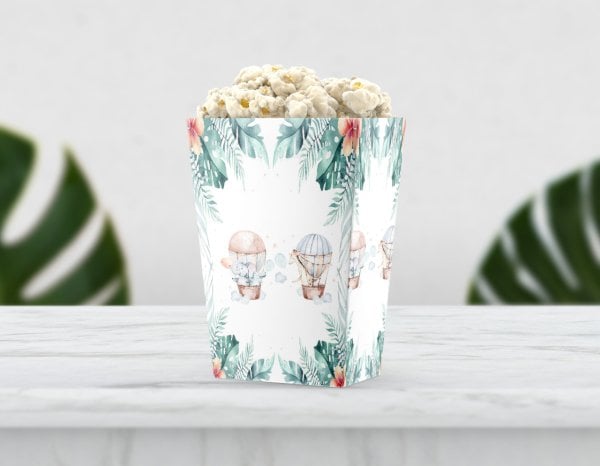 Balon Temalı Yapraklı Pop Corn Etiketi