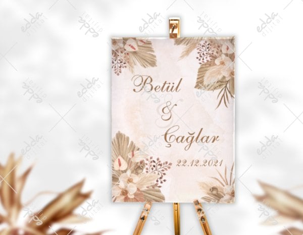 Zambak Detaylı Düğün Karşılama Panosu