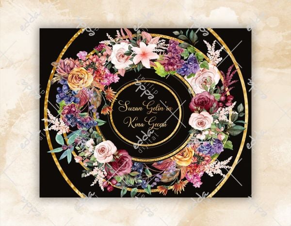 Renkli Çiçekler Desenli Kına Pisti Kaplaması