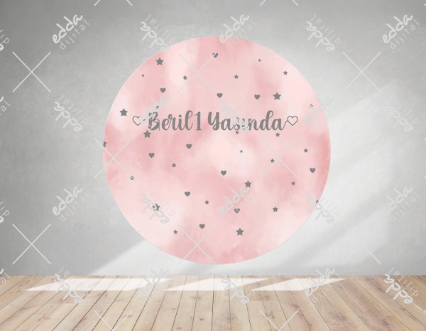 yıldızlı ve Kalpli Pembe Doğum Günü Afişi