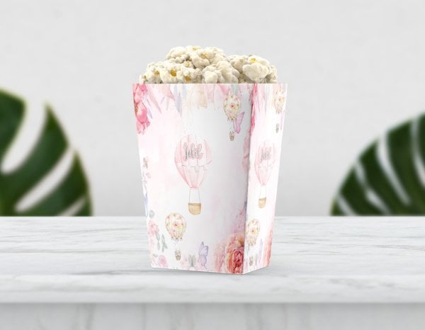 Balon Temalı Pembe Pop Corn Etiketi
