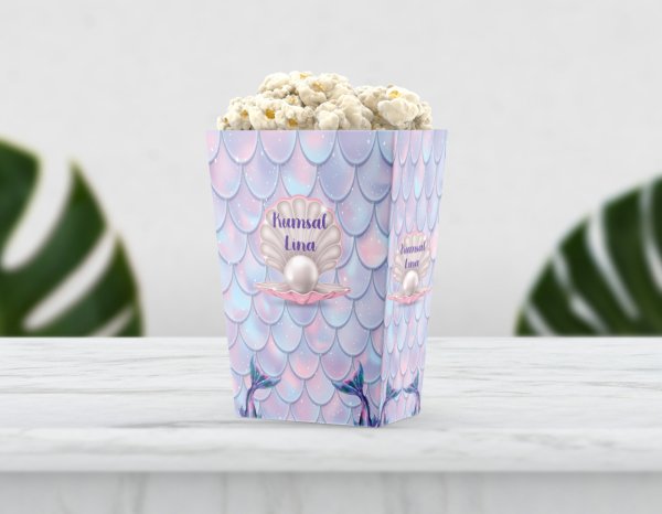 Deniz Kızı Temalı Mor Pop Corn Etiketi