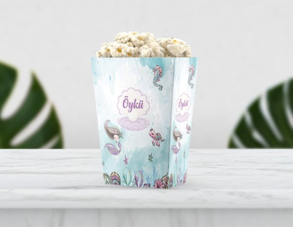 Deniz Kızı Temalı Mavi Pop Corn Etiketi