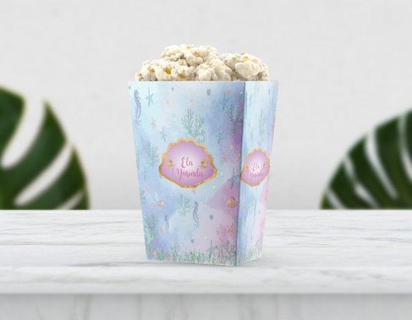 Deniz Kızı ve Deniz Atı Temalı Pop Corn Etiketi