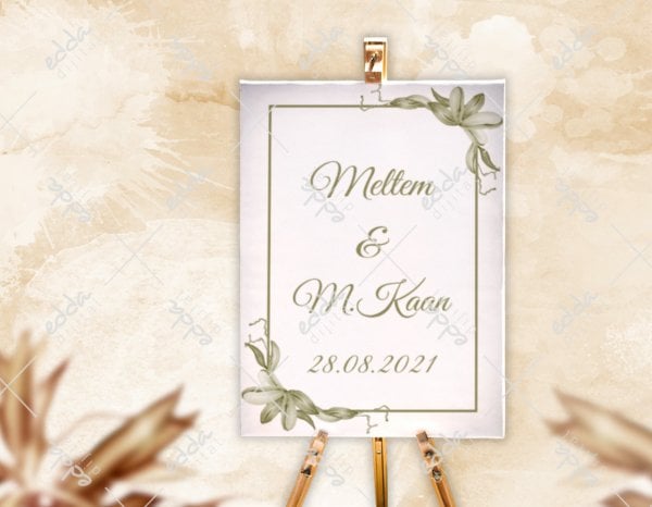 Yeşil Yaprak Desenli Karşılama Panosu