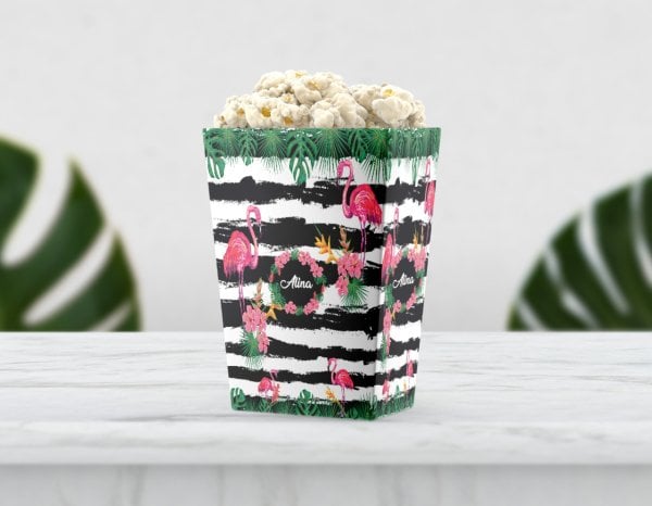Flamingo Temalı Şeritli Pop Corn Etiketi