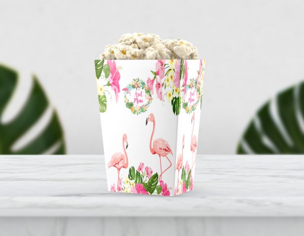Flamingo Temalı Çiçekli Pop Corn Etiketi