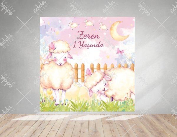 Çiftlik Temalı Kuzulu Doğum Günü Afişi
