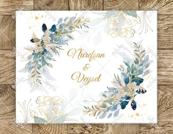 Mavi Çiçekler Desenli Gold Dans Pisti Kaplaması