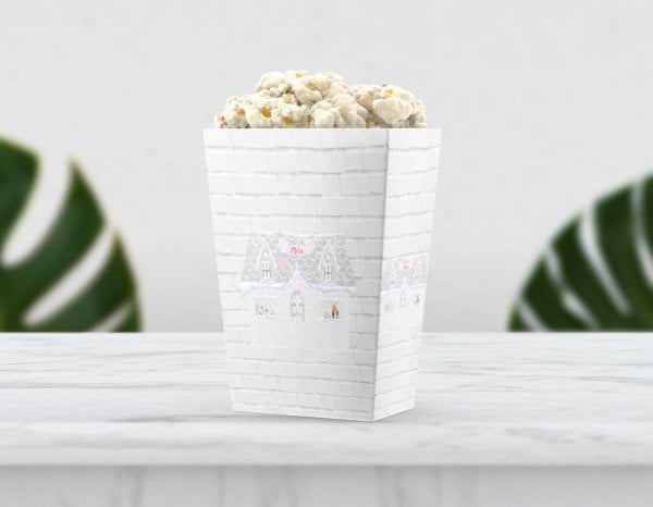 Kış Temalı Karlı Ev Pop Corn Etiketi