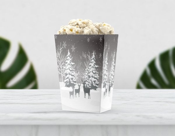 Kış Temalı Geyikli Pop Corn Etiketi