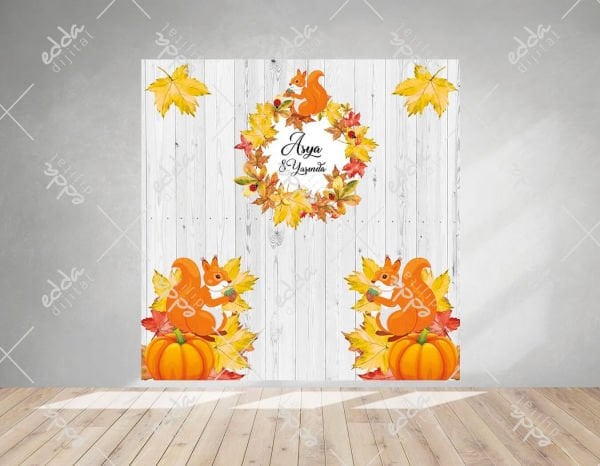 Sonbahar Temalı Sincaplı Doğum Günü Afişi