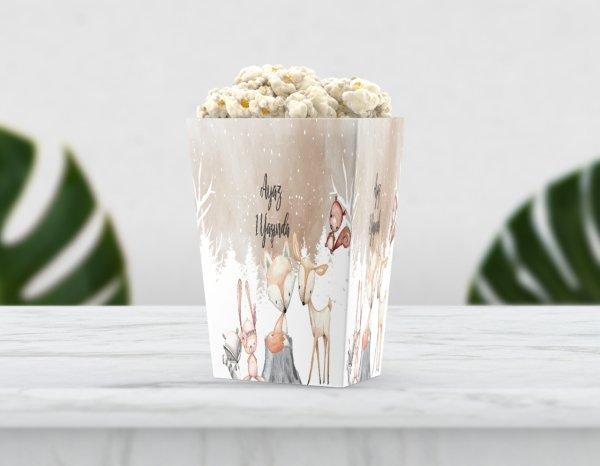 Kış Temalı Sevimli Hayvanlar Pop Corn Etiketi