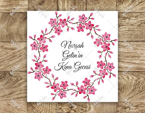 Pembe Çiçekler Desenli Beyaz Kına Pisti Kaplaması