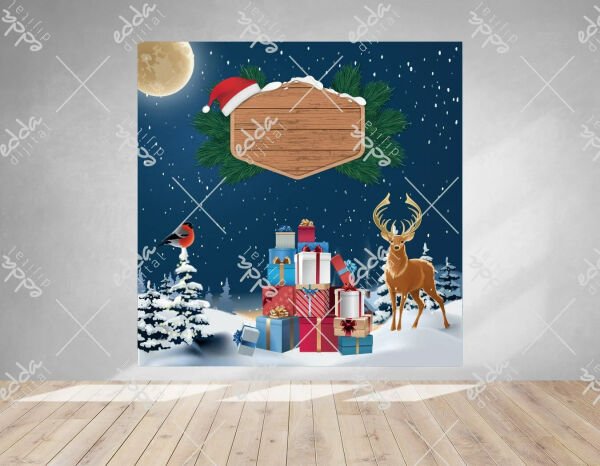 Yeni Yıl Hediye Kutuları ve Geyik Temalı Afiş