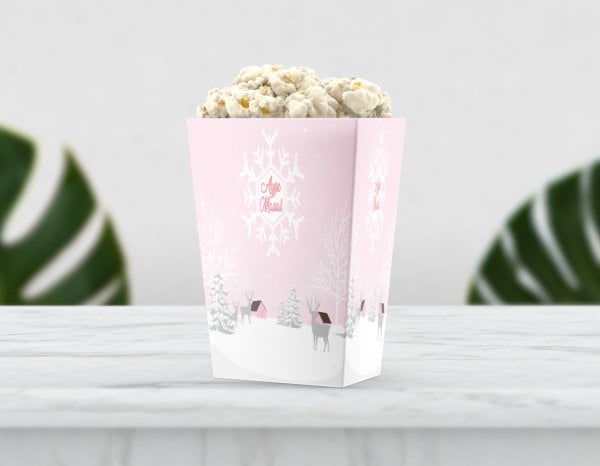 Kış Temalı Pembe Pop Corn Etiketi