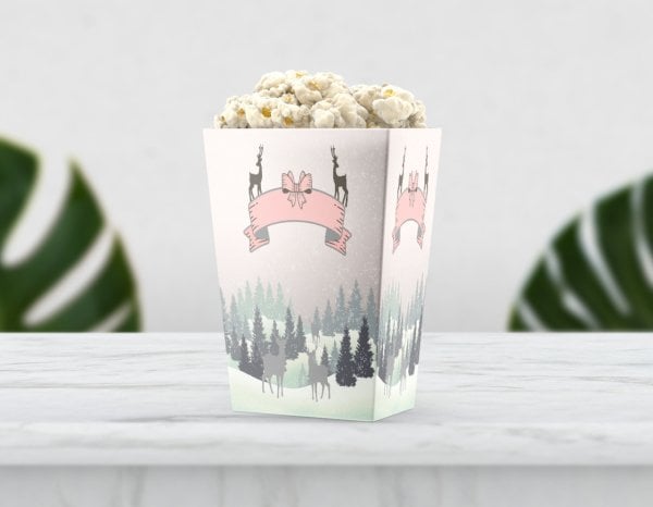 Kış Temalı Ormanlı Pop Corn Etiketi