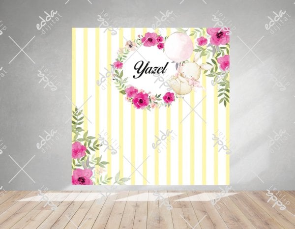 Çiçek ve Tavşan Temalı Doğum Günü Afişi