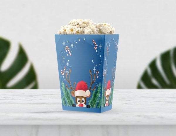 Kış Temalı Geyik ve Şekerli Pop Corn Etiketi