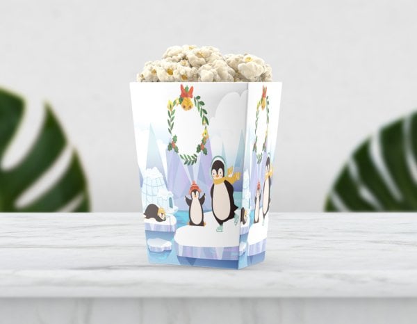 Kış Temalı Penguen Pop Corn Etiketi