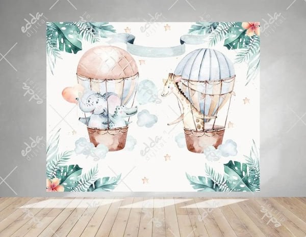 Sevimli Hayvanlar ve Balon Temalı Doğum Günü Afişi