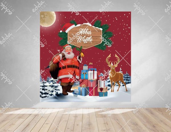 Yeni Yıl Afişi Hediye Kutuları Noel Baba ve Geyik Temalı