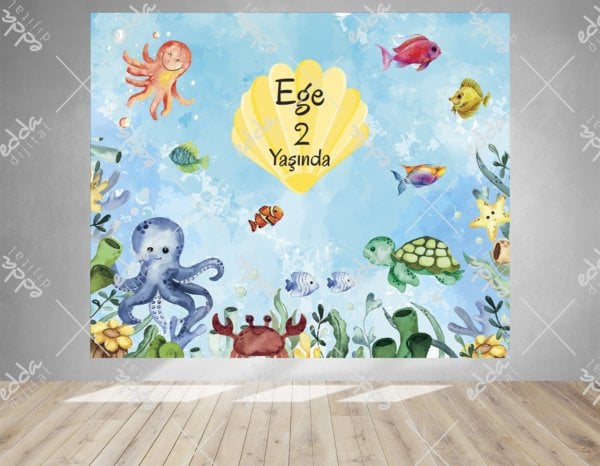 Deniz Altı Temalı Doğum Günü Afişi