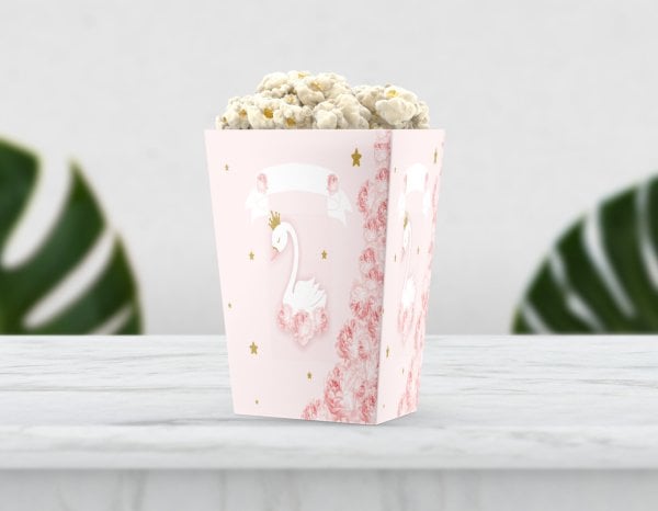 Kuğu Temalı Pembe Pop Corn Etiketi