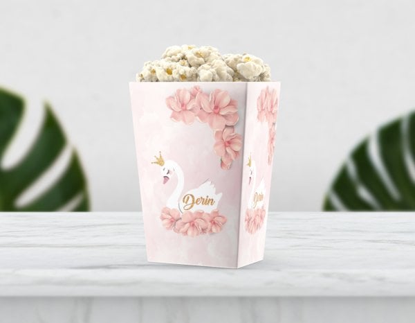 Kuğu Temalı Çiçekli Pop Corn Etiketi