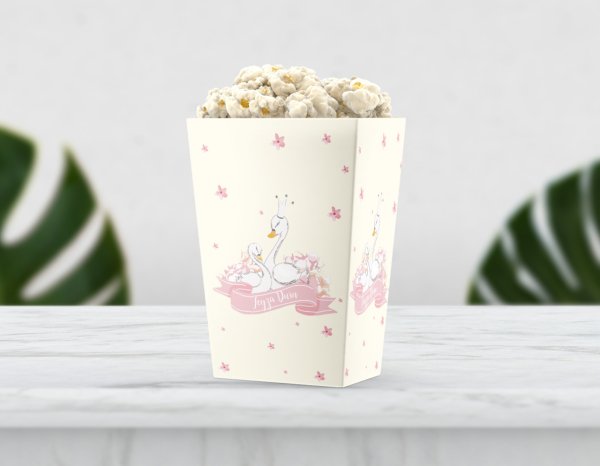 Çiçekli Kuğu Temalı Pop Corn Etiketi