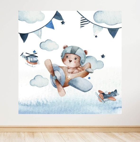 Pilot Ayıcık Konseptli Doğum Günü Afişi