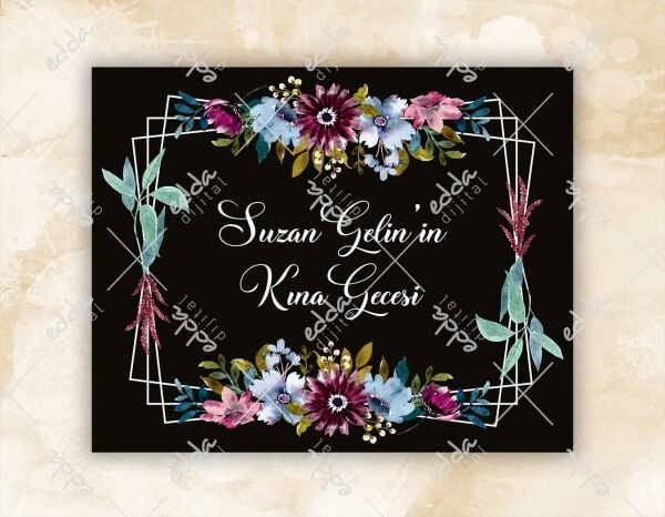 Mavi Çiçek Desenli Kına Pisti Kaplaması