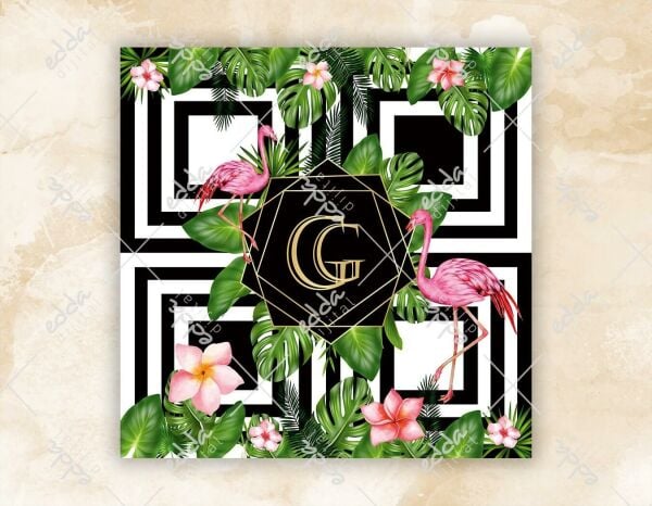 Flamingo Desenli Çizgili Dans Pisti Kaplaması