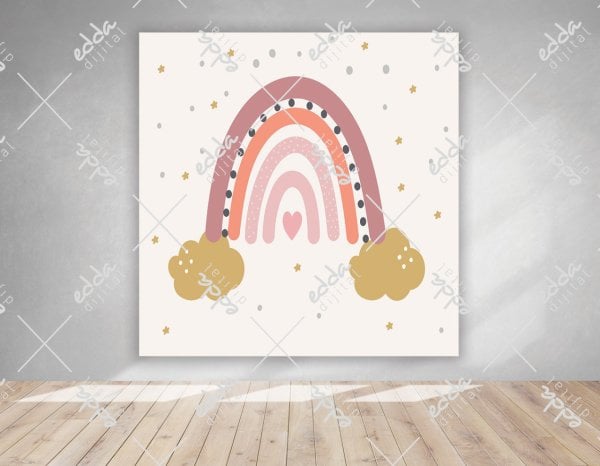 Gökkuşağı ve Yıldız Temalı Doğum Günü Afişi