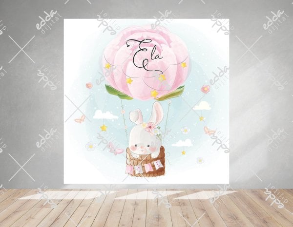 Kelebekli ve Tavşanlı Baby Shower Afişi