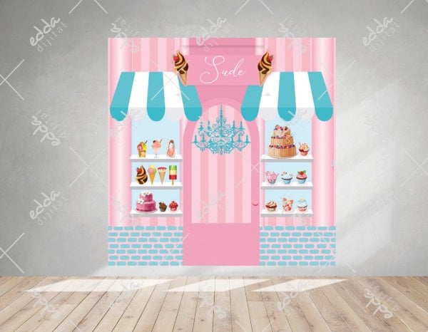 Pastane Konsepti Pembe Vitrin  Doğum Günü Afişi
