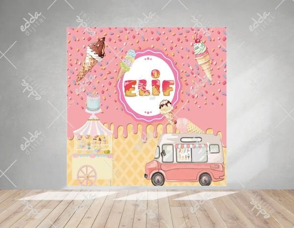 Pastane Konsept Dondurma Temalı Doğum Günü Afişi