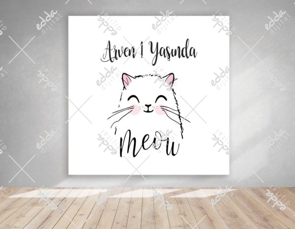 Sevimli Kedi Temalı Doğum Günü Afişi