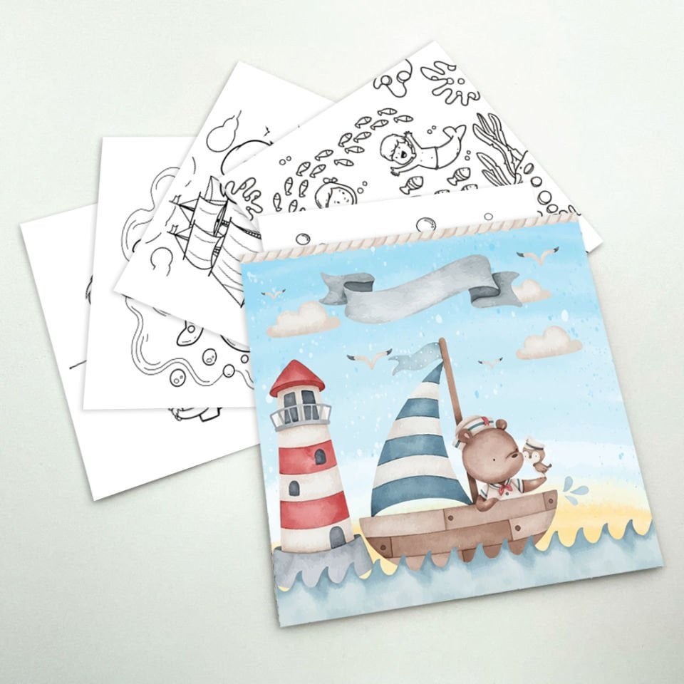 Denizci Ayıcık Figürleri Boyama Kartları