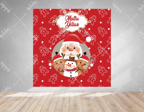 Kırmızı Kare Afiş Yeni Yıl Temalı