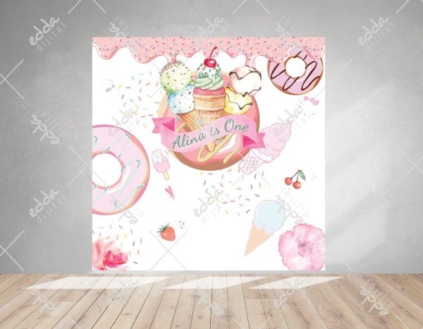 Renkli Dondurma Pastane Temalı Kare  Afiş