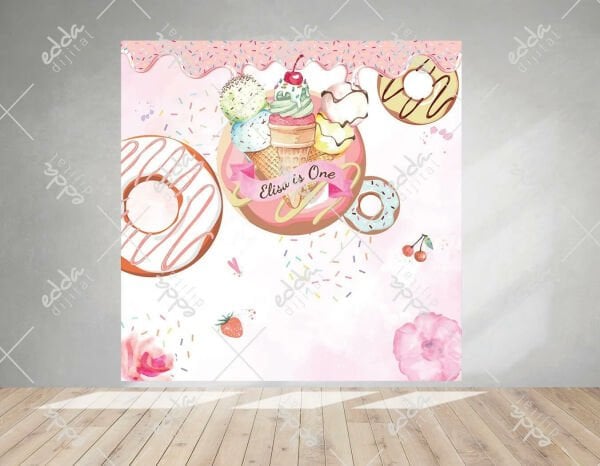Pastane Konsept Donut  ve Dondurma  Doğum Günü Afişi