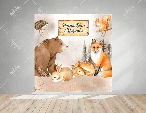 Woodland Konsept Sevimli Hayvanlar  Doğum Günü Afişi