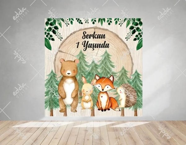 Woodland Konsept  Çam Ağacı Temalı Doğum Günü Afişi