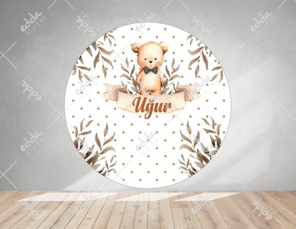 Woodland  Konsept Papyonlu Sevimli  Ayıcık  Yuvarlak  Afiş